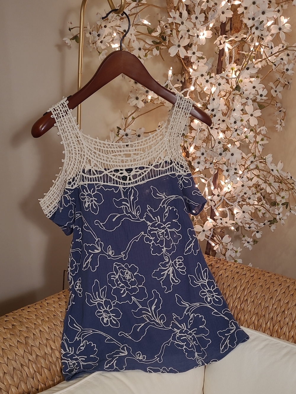 Off The Shoulder Floral Embroidered Top